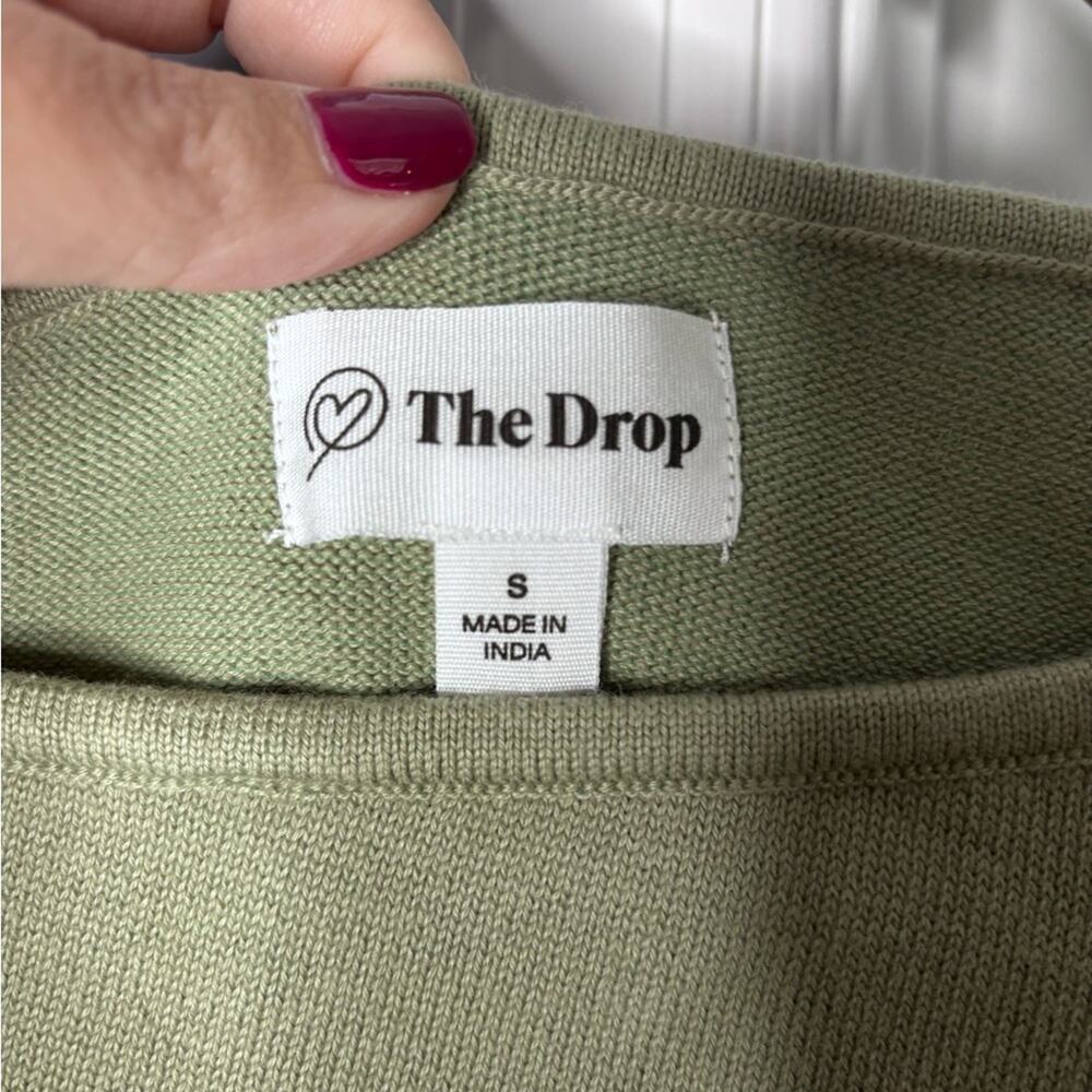 The Drop Olive Green Ribbed Asymmetrical Sweater Ruffle Sleeve Sz S - Picture 4 of 6